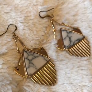 Handmade Marble & Gold Aztec Earrings